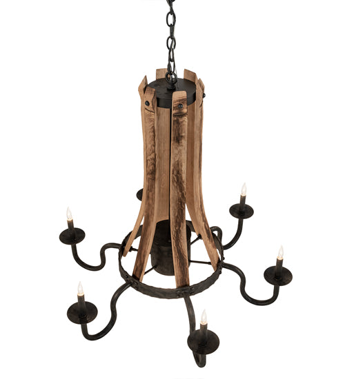 36" Wide Barrel Stave 6 Light Chandelier