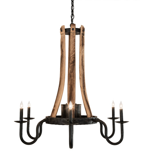 36" Wide Barrel Stave 6 Light Chandelier