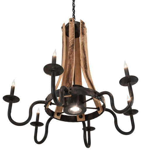 36" Wide Barrel Stave 6 Light Chandelier