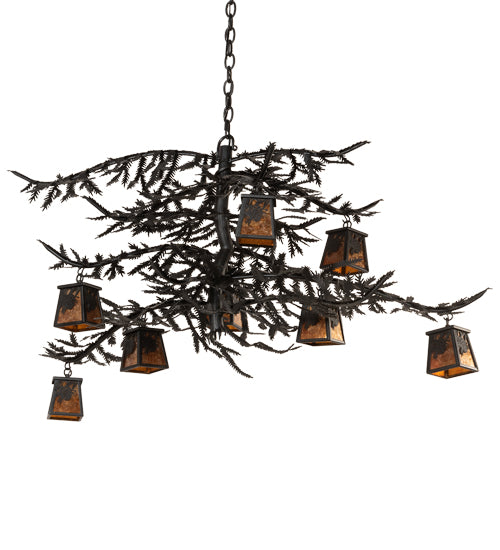 48" Long Pine Branch Winter Pine 8 Light Chandelier