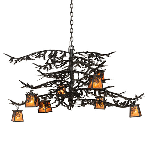 48" Long Pine Branch Winter Pine 8 Light Chandelier