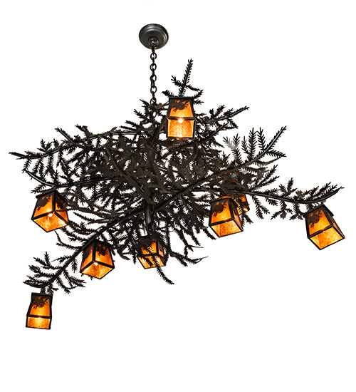 48" Long Pine Branch Winter Pine 8 Light Chandelier