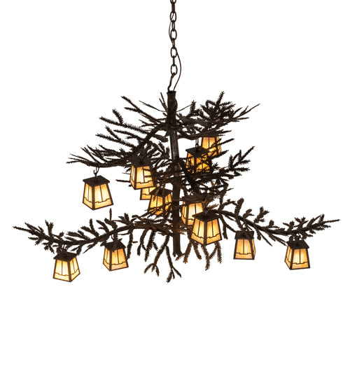 50" Long Pine Branch Valley View 12 Light Chandelier