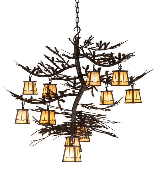 50" Long Pine Branch Valley View 12 Light Chandelier