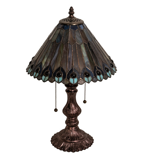 19" High Tiffany Jeweled Peacock Accent Lamp