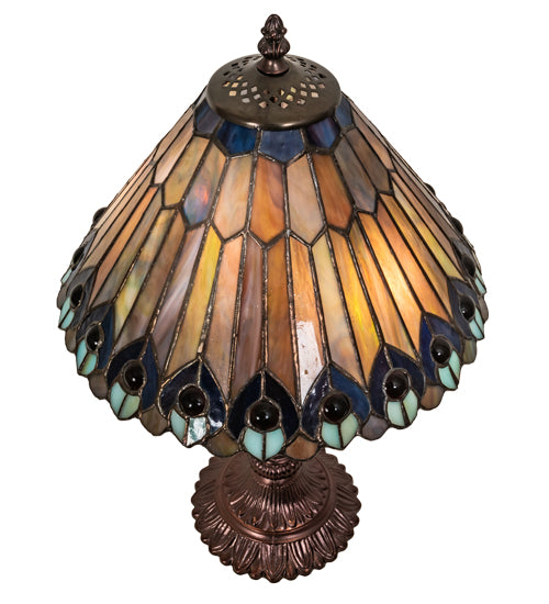 19" High Tiffany Jeweled Peacock Accent Lamp