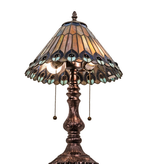 19" High Tiffany Jeweled Peacock Accent Lamp