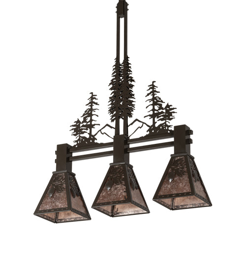 30" Long Winter Pine Tall Pines 3 Light Island Pendant