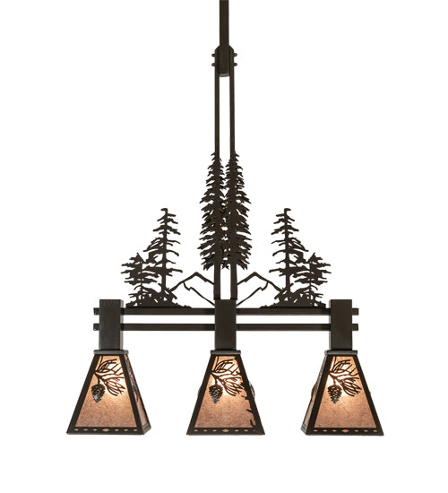 30" Long Winter Pine Tall Pines 3 Light Island Pendant