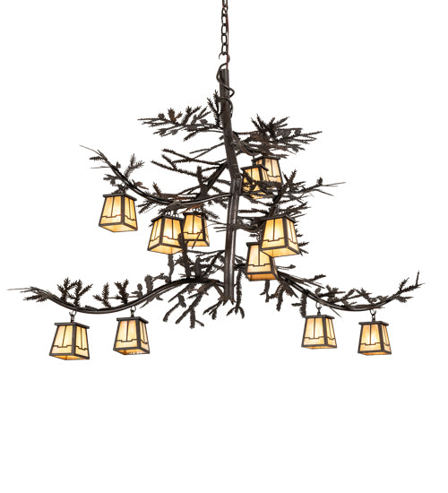 48" Long Pine Branch 12 Light Chandelier