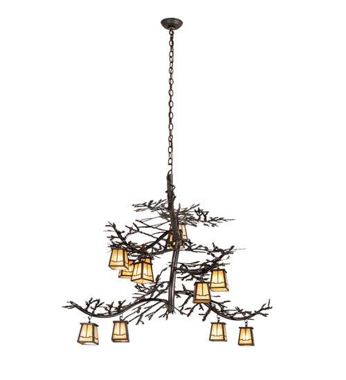 48" Long Pine Branch 12 Light Chandelier