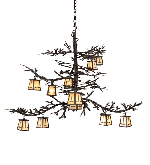 48" Long Pine Branch 12 Light Chandelier