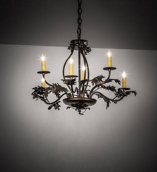 28" Wide Oak Leaf & Acorn 6 Light Chandelier