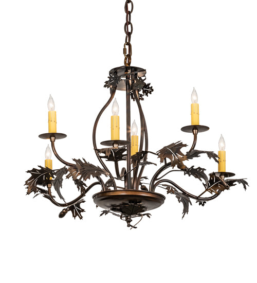 28" Wide Oak Leaf & Acorn 6 Light Chandelier