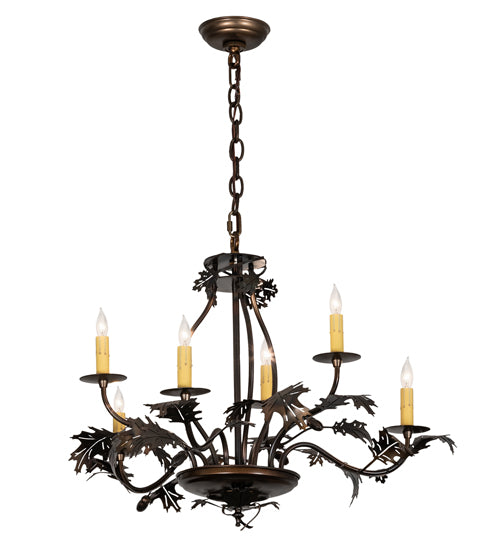 28" Wide Oak Leaf & Acorn 6 Light Chandelier