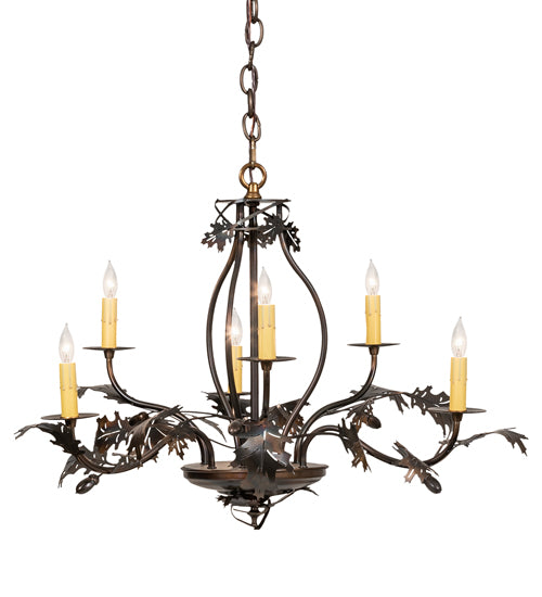 28" Wide Oak Leaf & Acorn 6 Light Chandelier