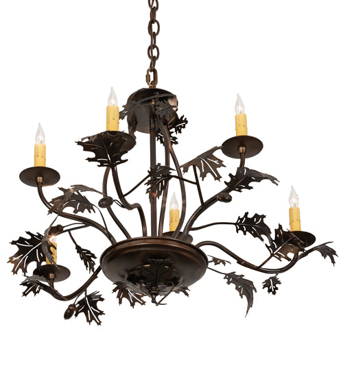 28" Wide Oak Leaf & Acorn 6 Light Chandelier