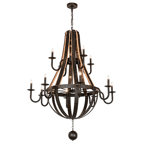 48" Wide Barrel Stave Madera 12 Light Two Tier Chandelier