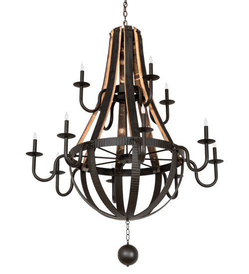 48" Wide Barrel Stave Madera 12 Light Two Tier Chandelier