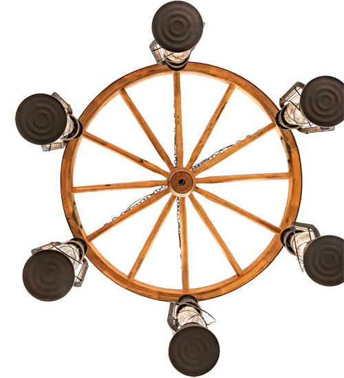 40" Wide Miners Lantern Wagon Wheel 6 Light Chandelier