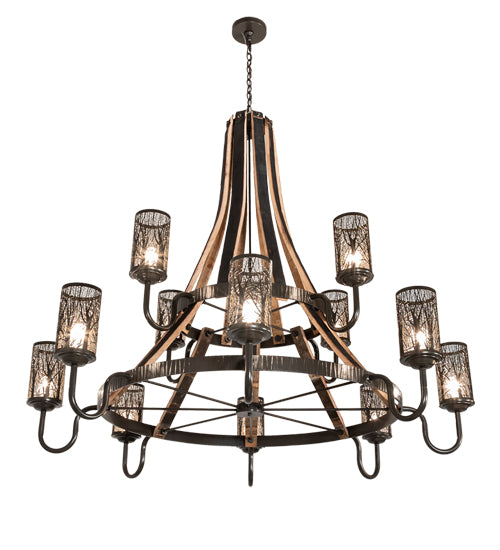 66" Wide Barrel Stave Winter Maple 12 Light Two Tier Chandelier