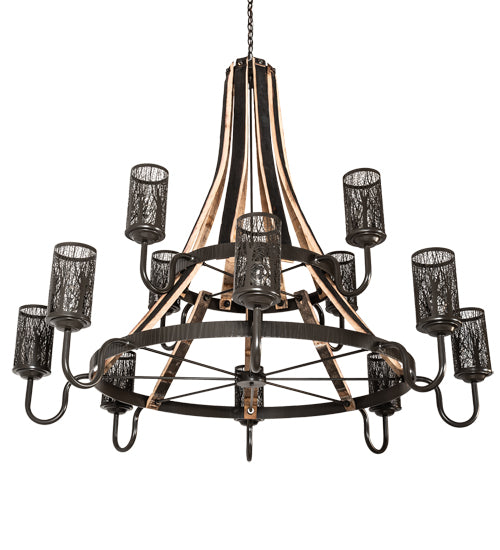 66" Wide Barrel Stave Winter Maple 12 Light Two Tier Chandelier