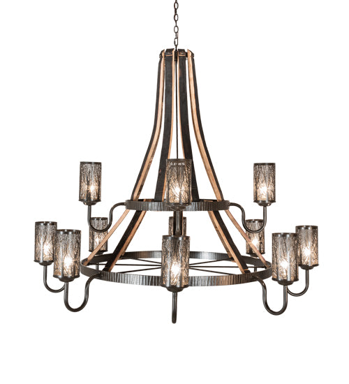 66" Wide Barrel Stave Winter Maple 12 Light Two Tier Chandelier