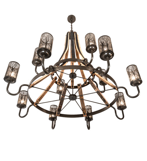 66" Wide Barrel Stave Winter Maple 12 Light Two Tier Chandelier