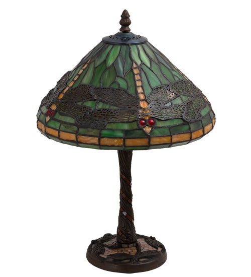 17" High Tiffany Dragonfly W/Twisted Fly Mosaic Base Table Lamp