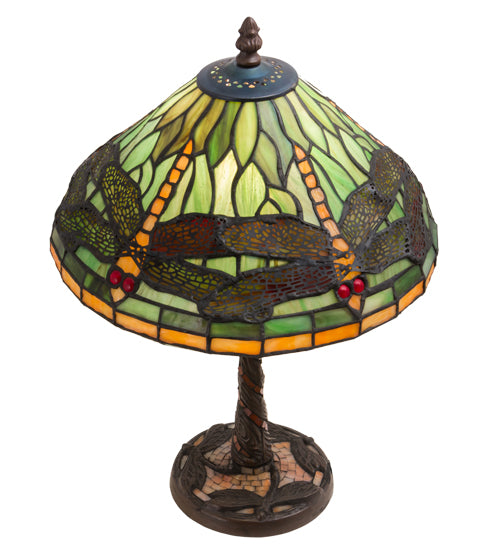 17" High Tiffany Dragonfly W/Twisted Fly Mosaic Base Table Lamp