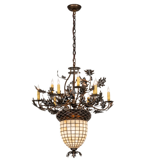 34" Wide Oak Leaf & Acorn 9 Light Chandelier