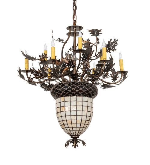 34" Wide Oak Leaf & Acorn 9 Light Chandelier