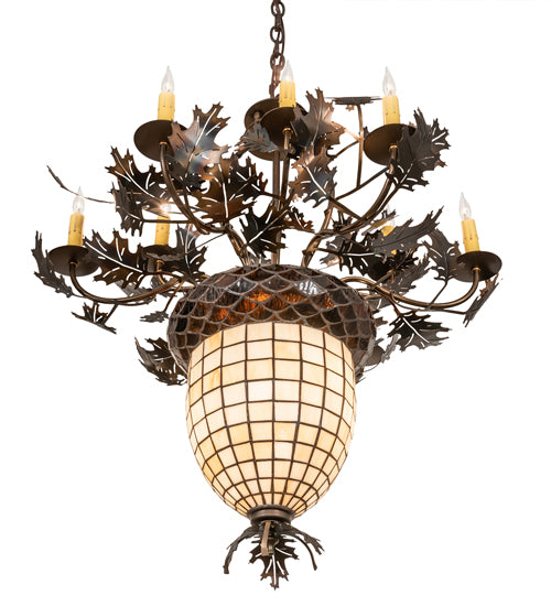 34" Wide Oak Leaf & Acorn 9 Light Chandelier