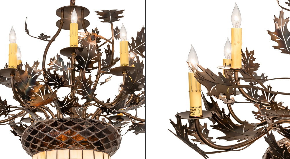 34" Wide Oak Leaf & Acorn 9 Light Chandelier