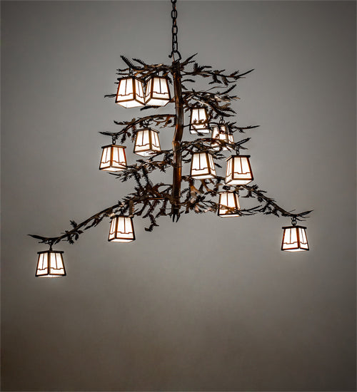 48" Long Pine Branch 12 Light Chandelier