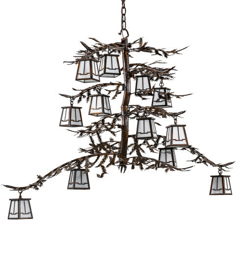 48" Long Pine Branch 12 Light Chandelier