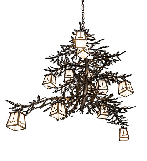 48" Long Pine Branch 12 Light Chandelier