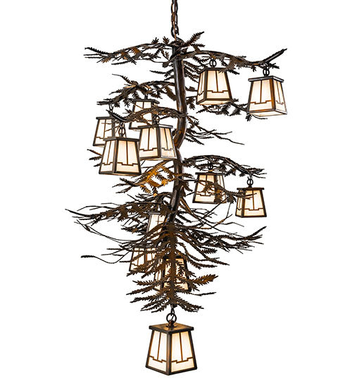 48" Long Pine Branch 12 Light Chandelier