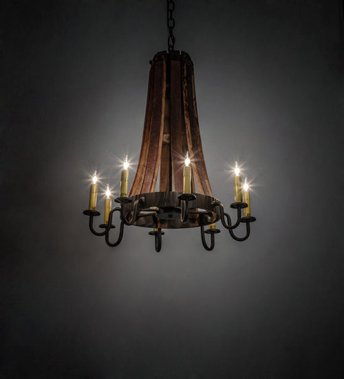 24" Wide Barrel Stave Madera 8 Light Chandelier