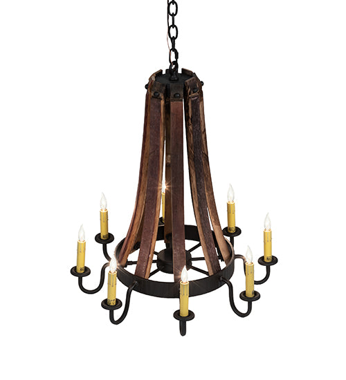 24" Wide Barrel Stave Madera 8 Light Chandelier