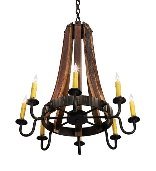 24" Wide Barrel Stave Madera 8 Light Chandelier