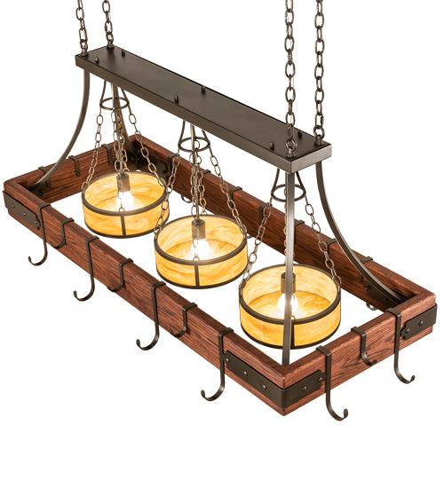 60" Long Steamboat 3 Light Pot Rack