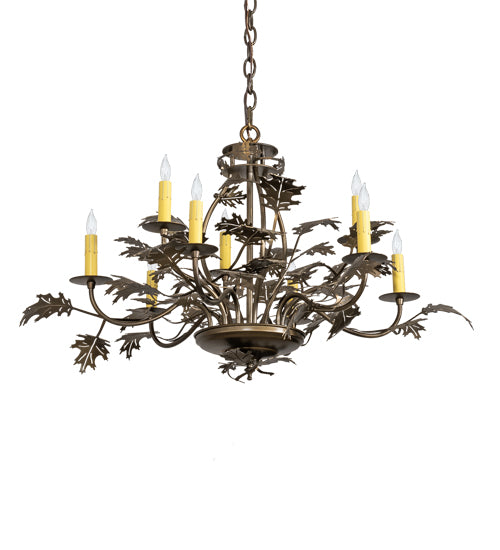 32" Wide Oak Leaf 9 Light Chandelier