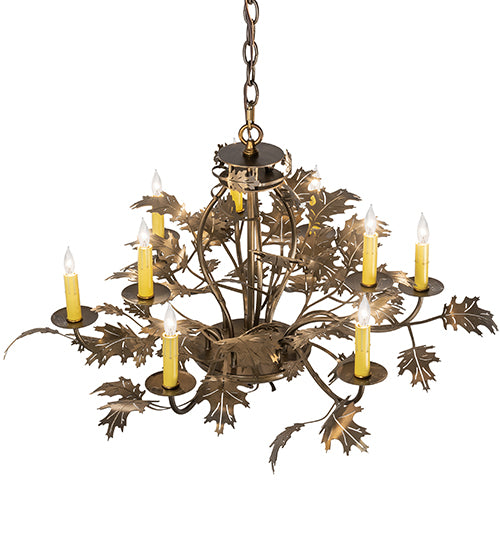 32" Wide Oak Leaf 9 Light Chandelier