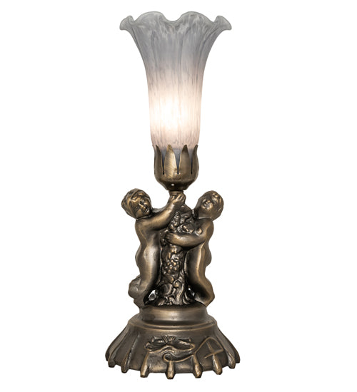 13" High Gray Tiffany Pond Lily Twin Cherub Accent Lamp