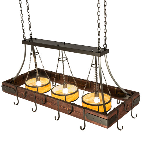 60" Long Steamboat 3 Light Pot Rack