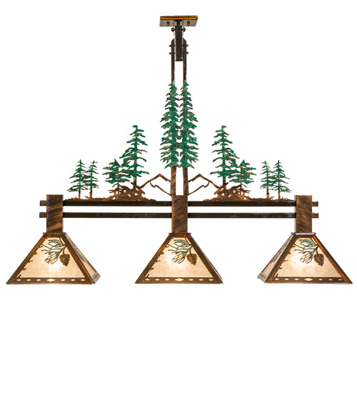 45" Long Winter Pine Tall Pines 3 Light Island Pendant