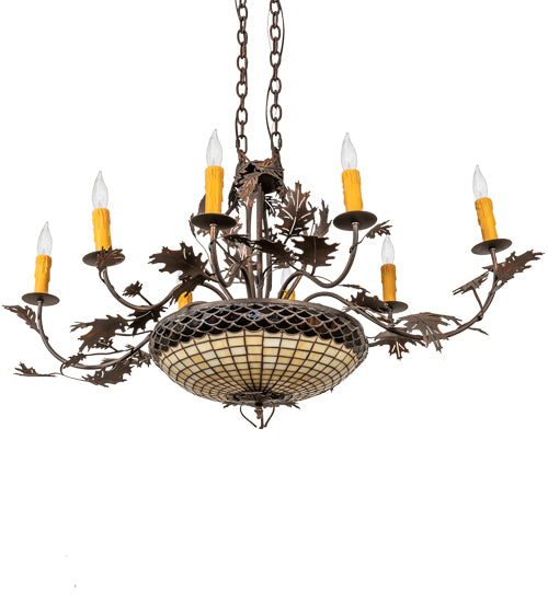 48" Long Greenbriar Oak 8 Light Chandelier