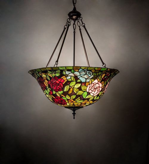 24" Wide Tiffany Rosebush Inverted Pendant