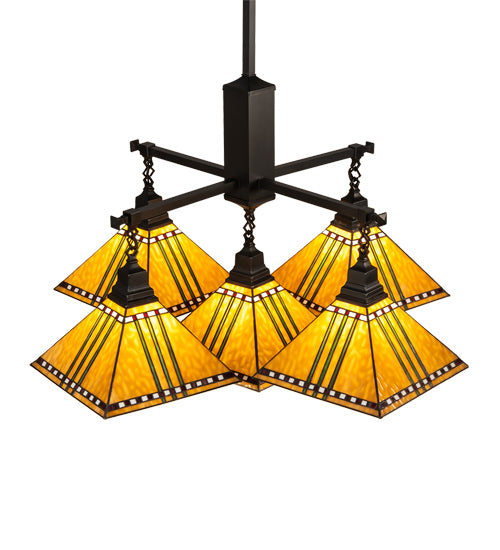 38" Square Prairie Corn 5 Light Chandelier